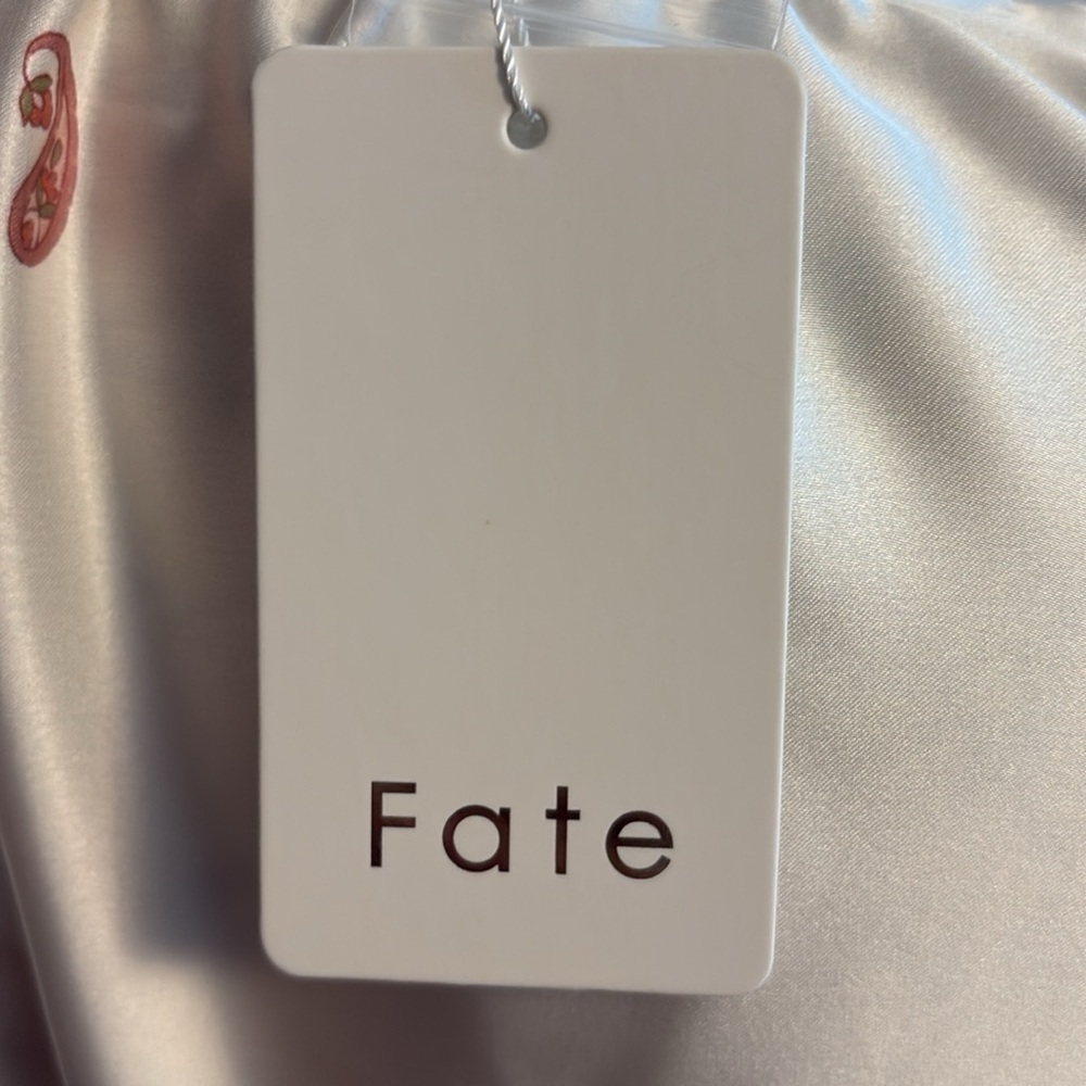 Fate Precious Paisley Satin Dress Mini Puff Sleeves
Cream and Pinks Size L New - Picture 6 of 7